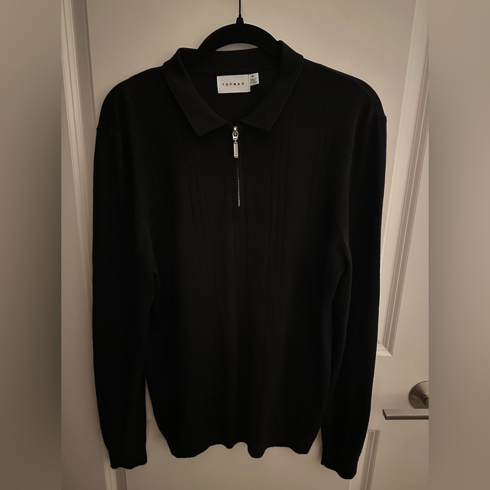Topman - Pointelle Long Sleeve Zip Polo